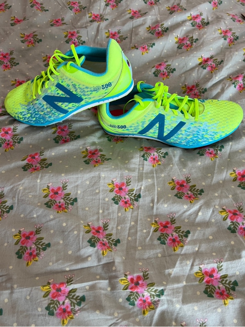 New Balance Neon Yellow and Teal Track Spikes